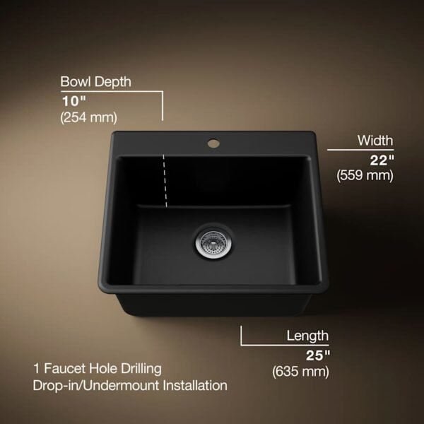 Matte Black Workstation Single Bowl Kitchen Sink with Bottom Grid