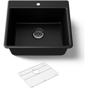 Matte Black Workstation Single Bowl Kitchen Sink with Bottom Grid